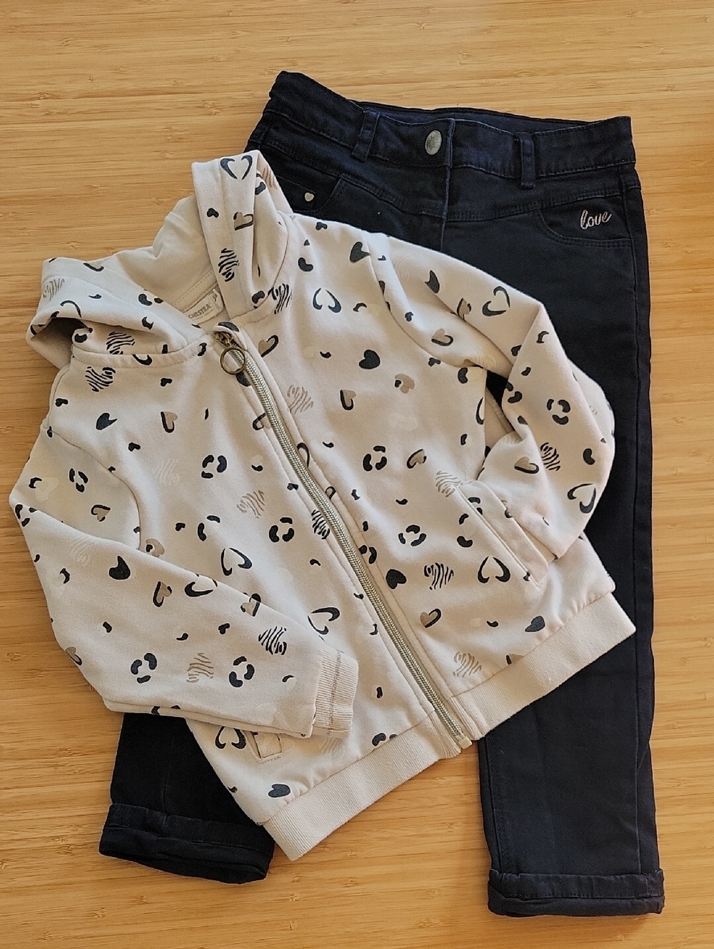 🩷3/20$ Set Girl 5 T Jean never Use Orchestra France, Adjutable + Hoodie Zip